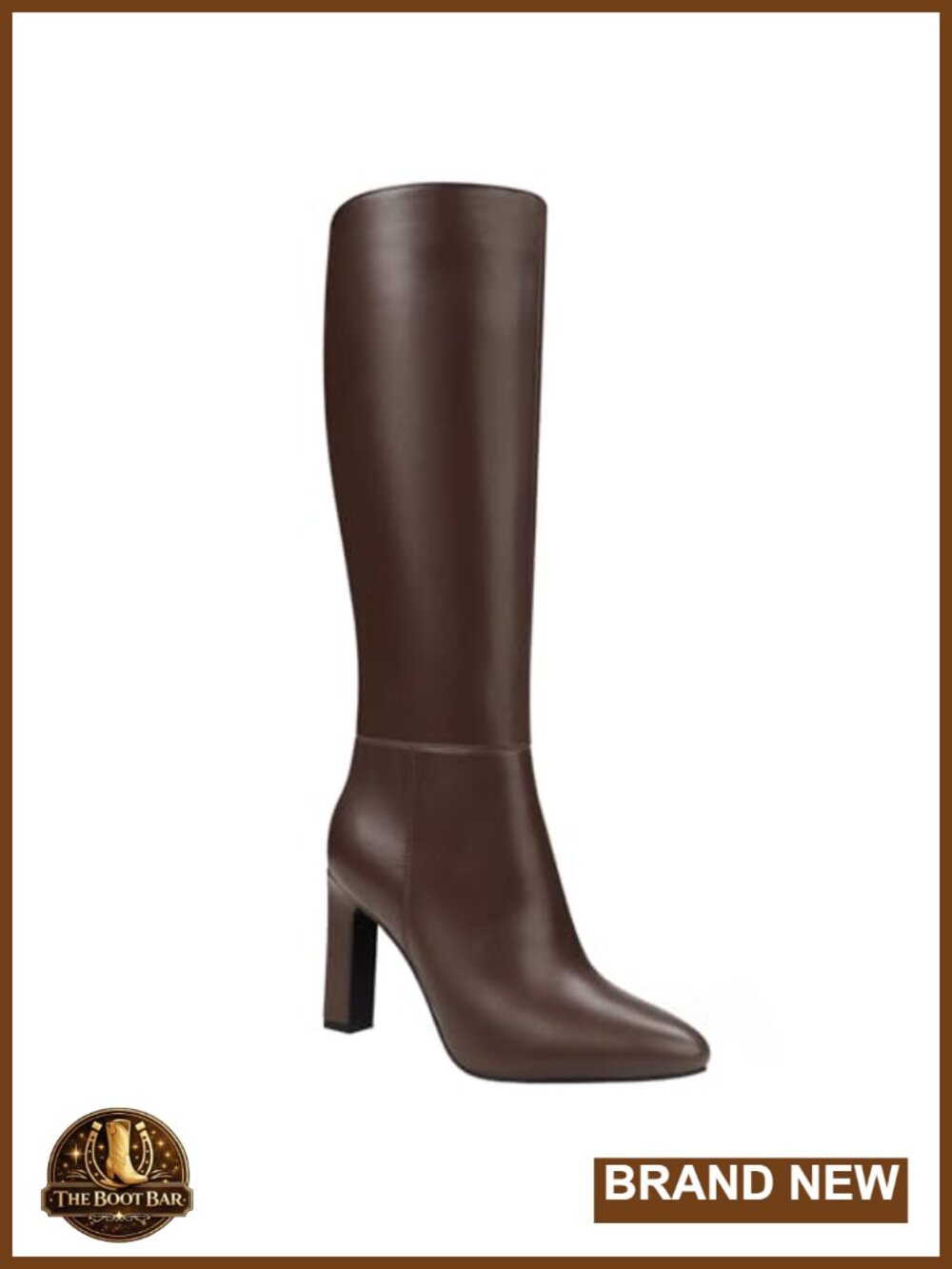 Knee High Boots Pointed Toe Chunky Heel Faux Leather Tall Boots
